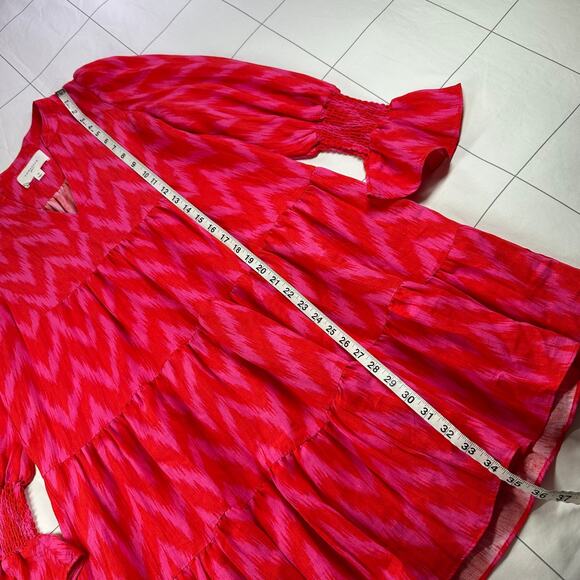 Pomander Place Dress Womens Medium Pink Kenzo Ikat Chevron Tiered Long Sleeve - Picture 11 of 11